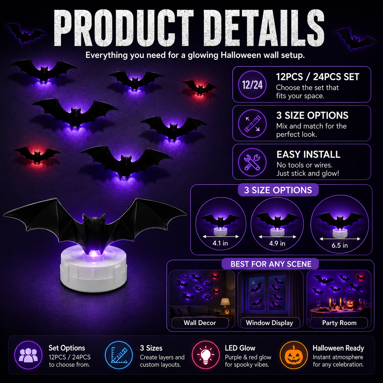 🔥Halloween Early Bird Sale🎃3D LED BAT DECORATION🦇✨