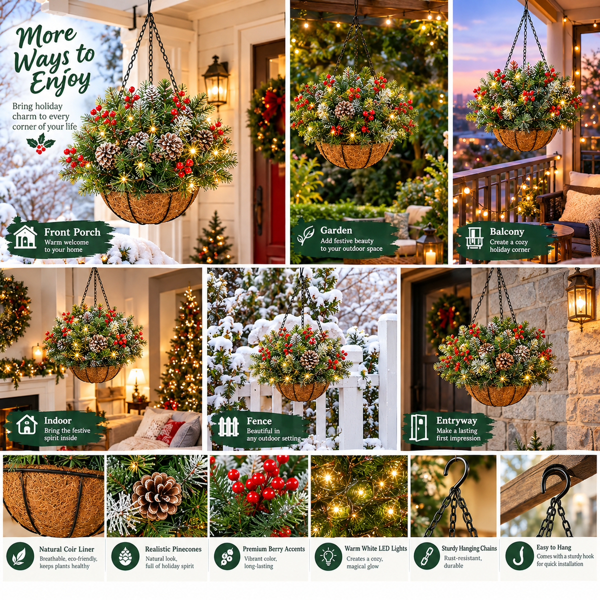 🎄 Last Day 50% OFF🏆Pre-Lit Christmas Hanging Basket |🎄 Pre-lit, weather-resistant, and zero maintenance