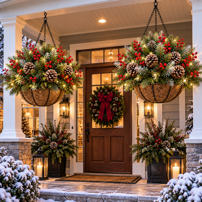🎄 Last Day 50% OFF🏆Pre-Lit Christmas Hanging Basket |🎄 Pre-lit, weather-resistant, and zero maintenance