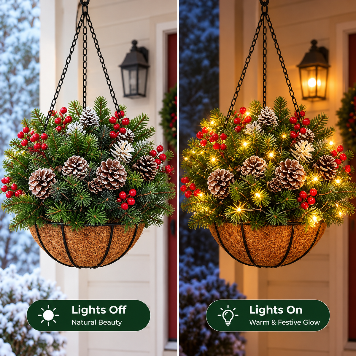 🎄 Last Day 50% OFF🏆Pre-Lit Christmas Hanging Basket |🎄 Pre-lit, weather-resistant, and zero maintenance