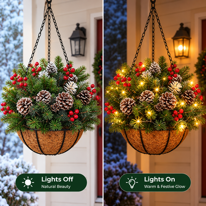 🎄 Last Day 50% OFF🏆Pre-Lit Christmas Hanging Basket |🎄 Pre-lit, weather-resistant, and zero maintenance