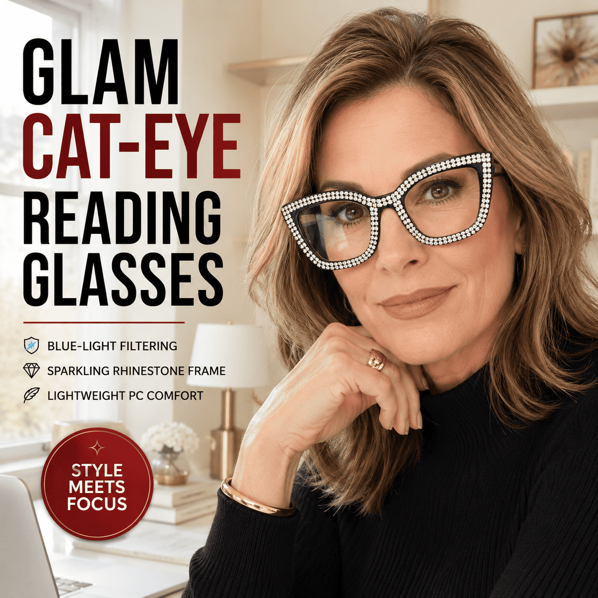 Cat-Eye Reading Glasses With Diamond Accents | Blue Light Blocking