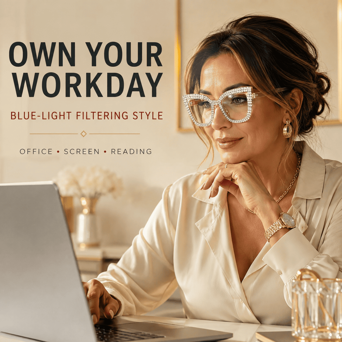 Cat-Eye Reading Glasses With Diamond Accents | Blue Light Blocking