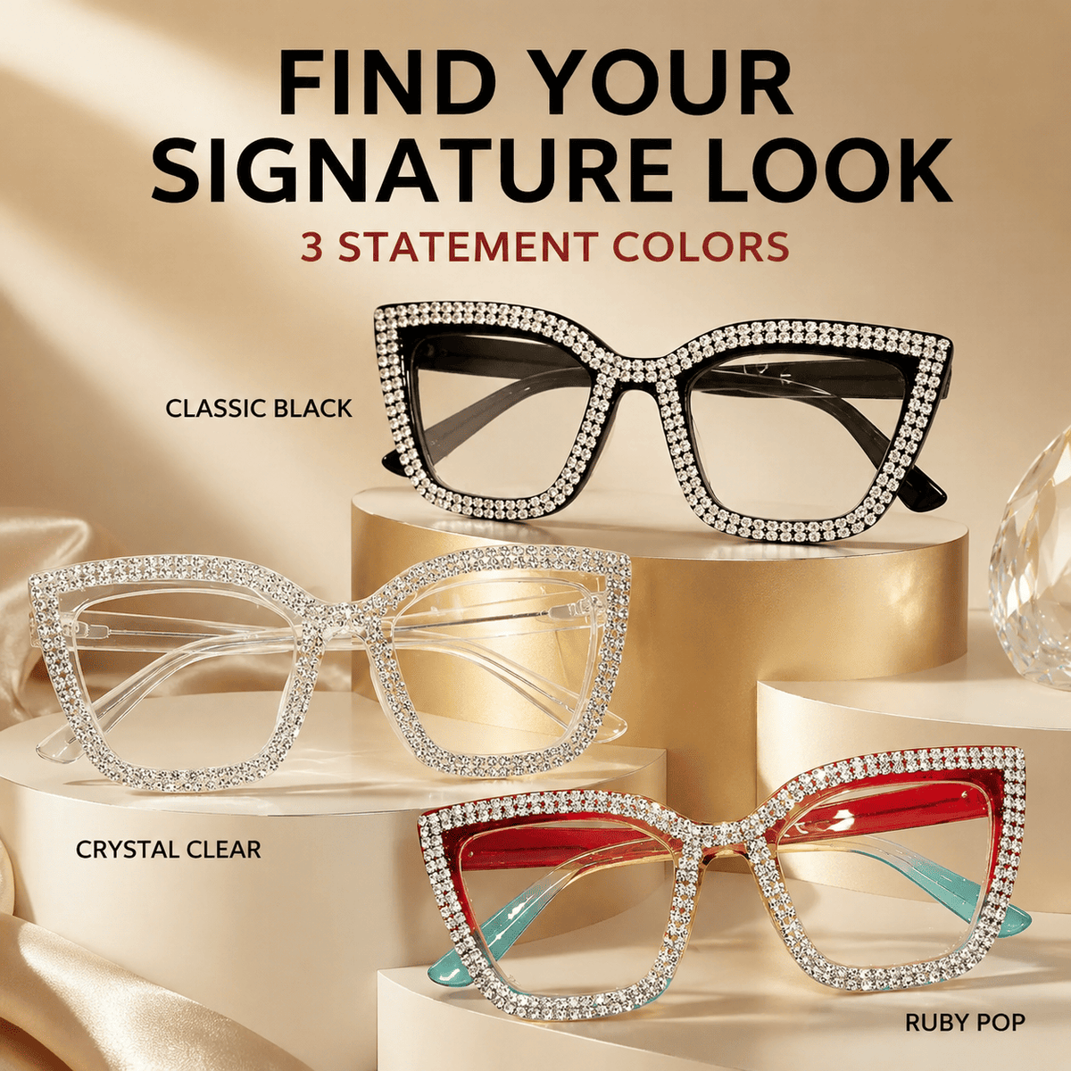 Cat-Eye Reading Glasses With Diamond Accents | Blue Light Blocking