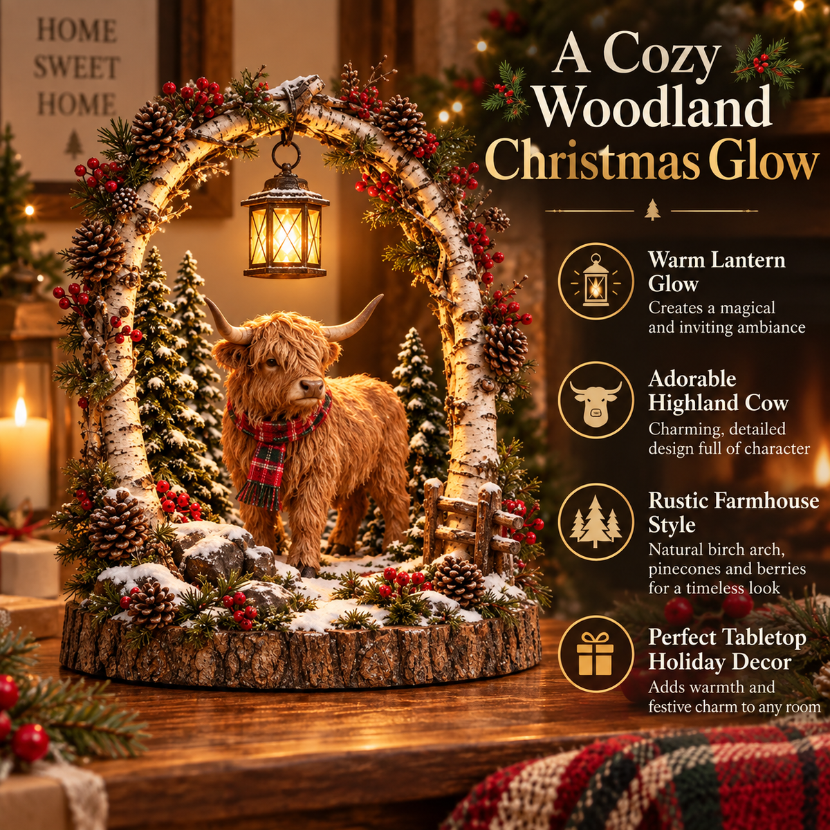 🐮 Highland Cow Christmas Lantern – Cozy Woodland Holiday Décor🎄