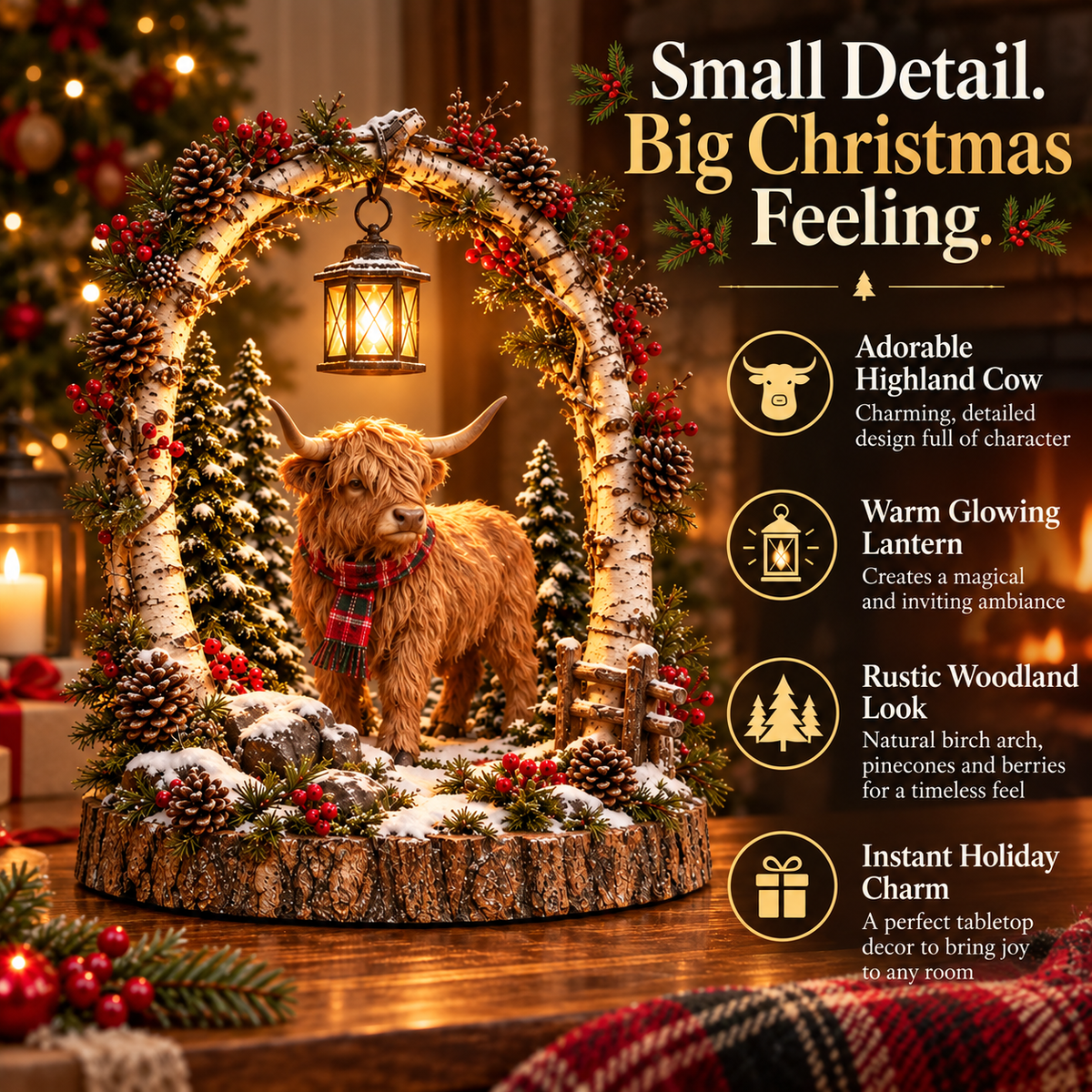 🐮 Highland Cow Christmas Lantern – Cozy Woodland Holiday Décor🎄