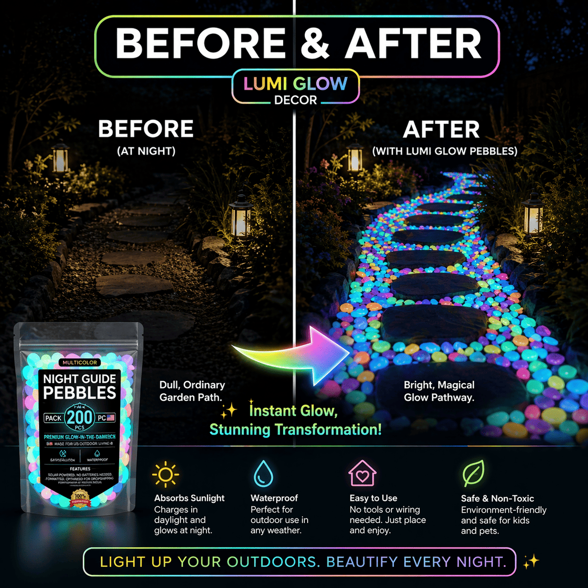 ✨ Colorful Glow-in-the-Dark Garden Pebbles