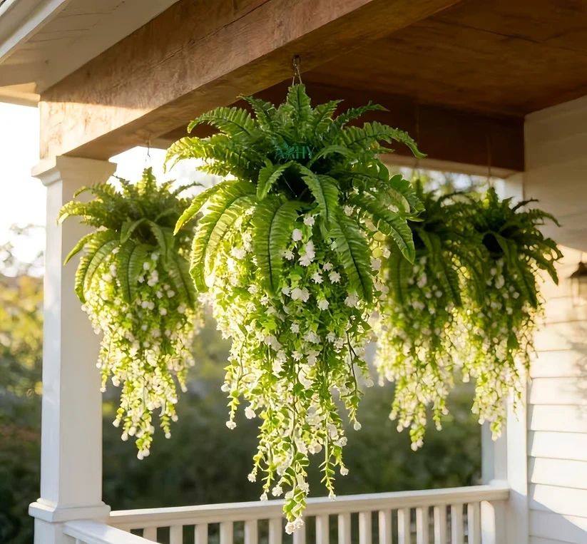 Mixed Artificial Boston Fern And Camellia Vine – 🌿 Zero Watering, Zero Maintenance