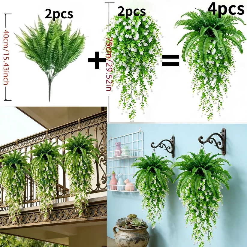Mixed Artificial Boston Fern And Camellia Vine – 🌿 Zero Watering, Zero Maintenance
