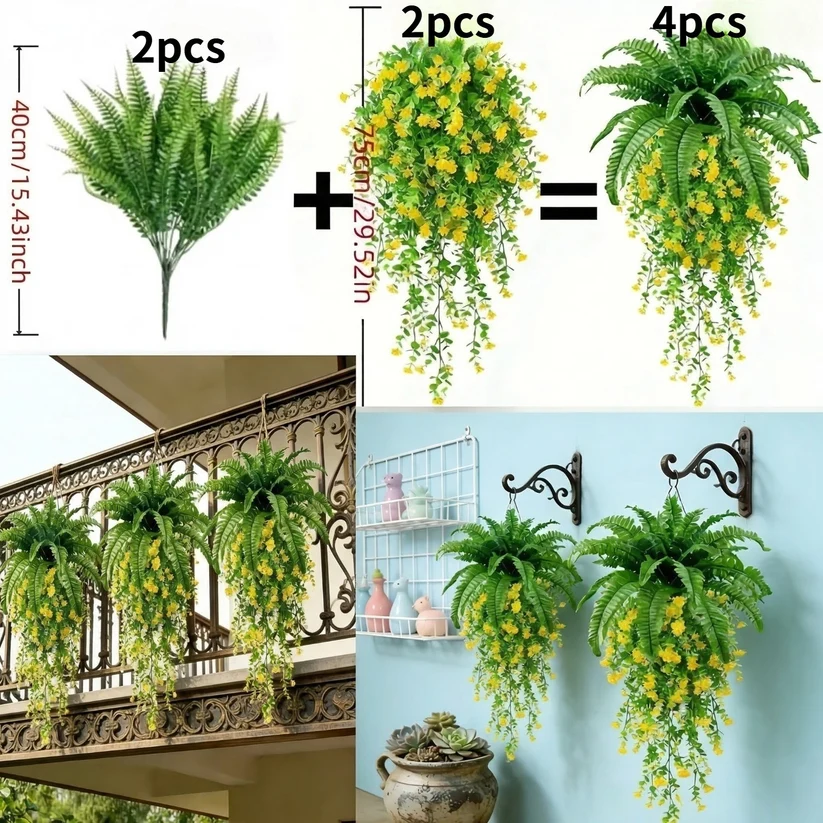 Mixed Artificial Boston Fern And Camellia Vine – 🌿 Zero Watering, Zero Maintenance