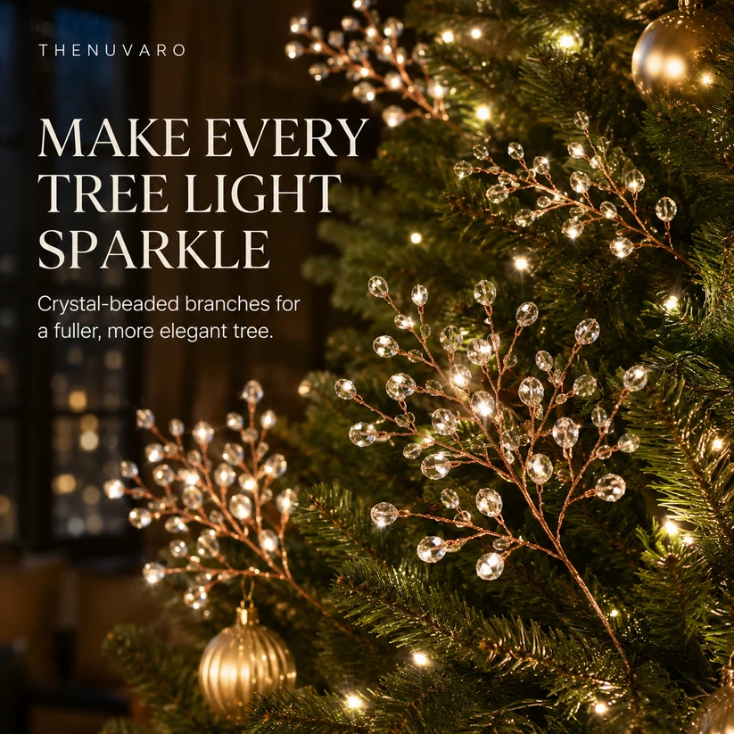 Crystal Beaded Christmas Tree Branch Picks – Instant Sparkle & Fuller Holiday Décor