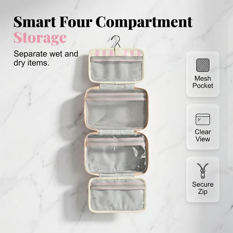 Striped Hanging Travel Makeup Bag Dry Wet Separate Toiletry Organizer