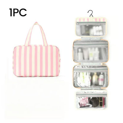 Striped Hanging Travel Makeup Bag Dry Wet Separate Toiletry Organizer