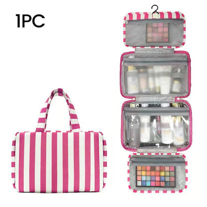 Striped Hanging Travel Makeup Bag Dry Wet Separate Toiletry Organizer