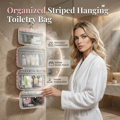 Striped Hanging Travel Makeup Bag Dry Wet Separate Toiletry Organizer