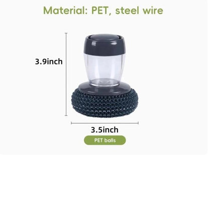 Multi-purpose Kitchen Pot Cleaning Brush with Storage Soap Bottle, Reusable Replaceable Steel Wire & PET Scrub Balls