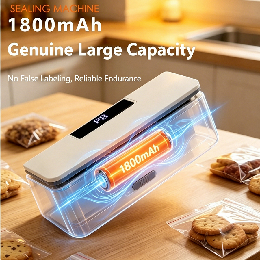 Upgraded Rechargeable Bag Sealer, 8-Gear Heat Control + 1800mAh, Portable Plastic Bag Sealer with Clip