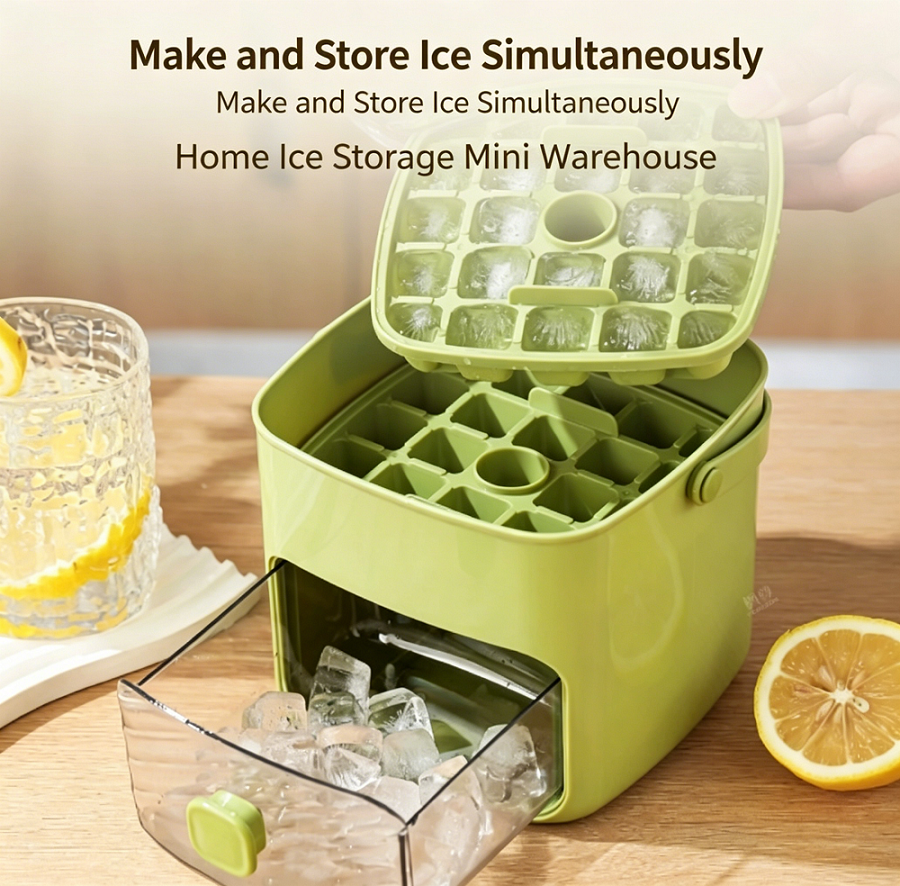 Double-Layer Press Ice Cube Tray, Large Capacity Ice Maker & Storage Box