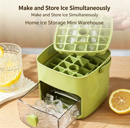 Double-Layer Press Ice Cube Tray, Large Capacity Ice Maker & Storage Box