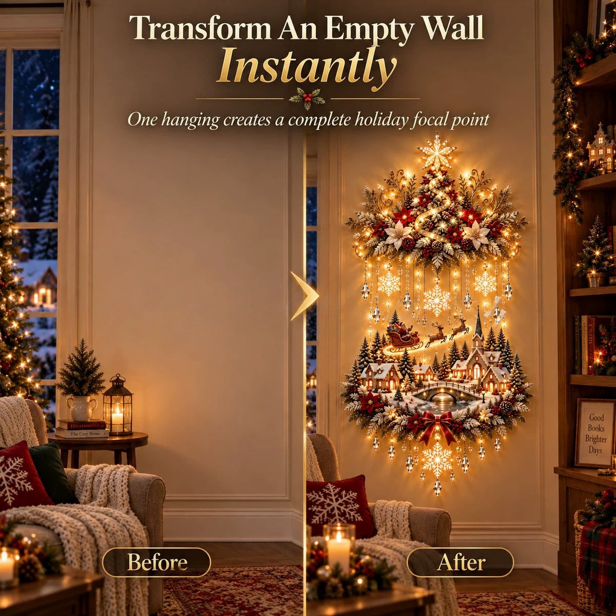 ✨ Lighted Christmas Tree Village Wall Decor – Festive Holiday Display