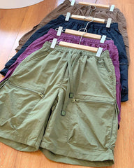 Tooling Wind! Three-dimensional Big Pockets! Summer Men's Elastic Waist Lace-up Pants Shorts Fashion