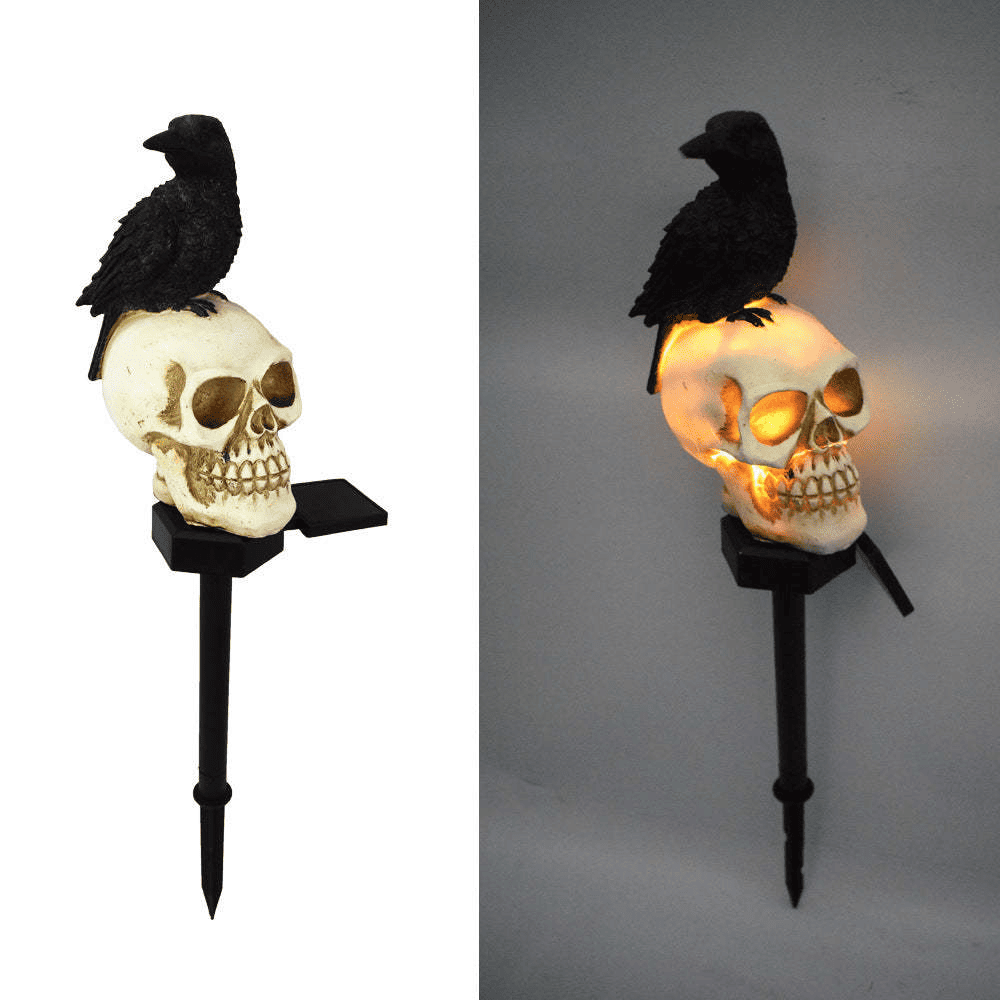 Animated Raven Skull Solar Garden Stake | Halloween Outdoor Yard Decor