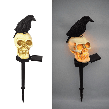 Animated Raven Skull Solar Garden Stake | Halloween Outdoor Yard Decor