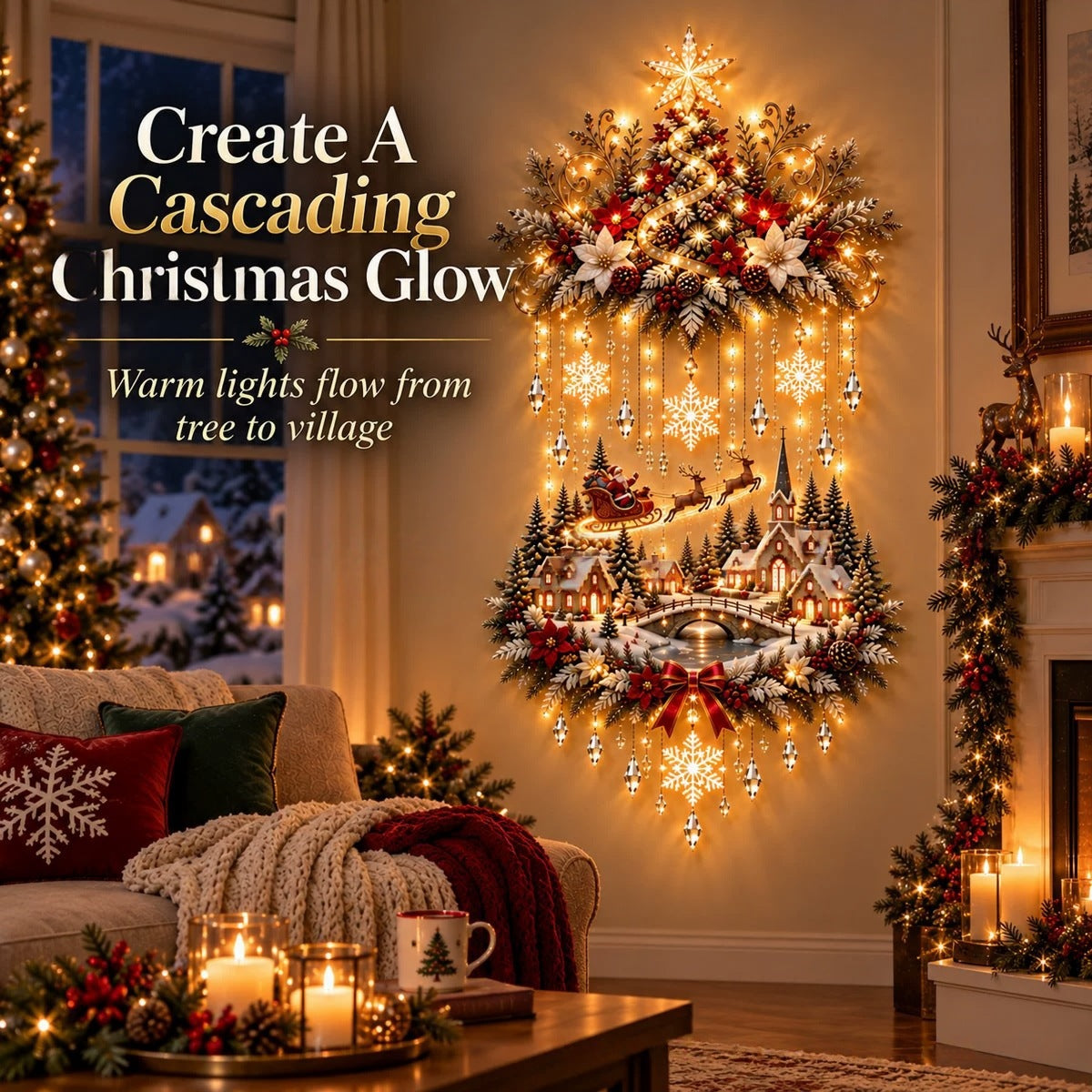 ✨ Lighted Christmas Tree Village Wall Decor – Festive Holiday Display