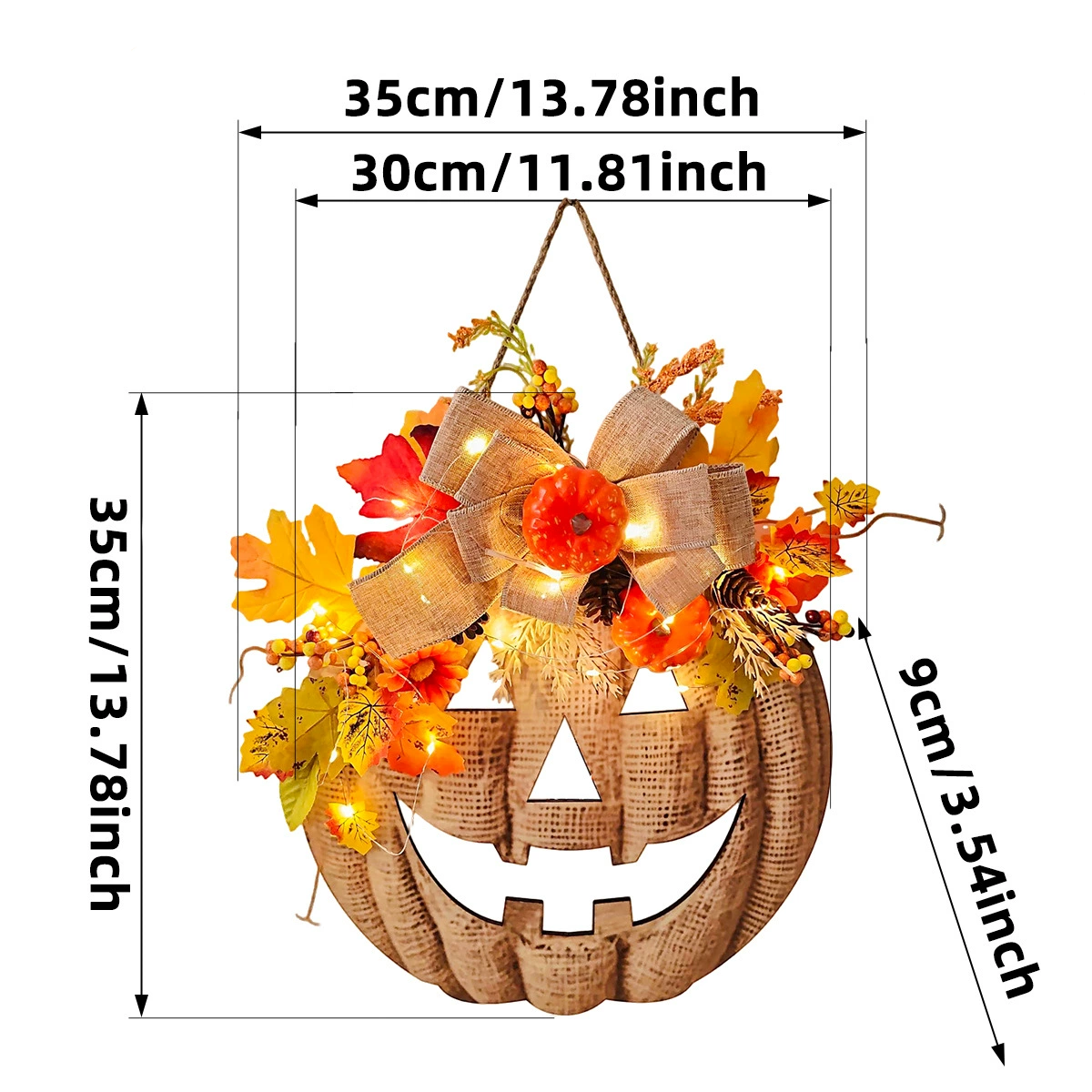 Lighted Burlap Pumpkin Wreath
