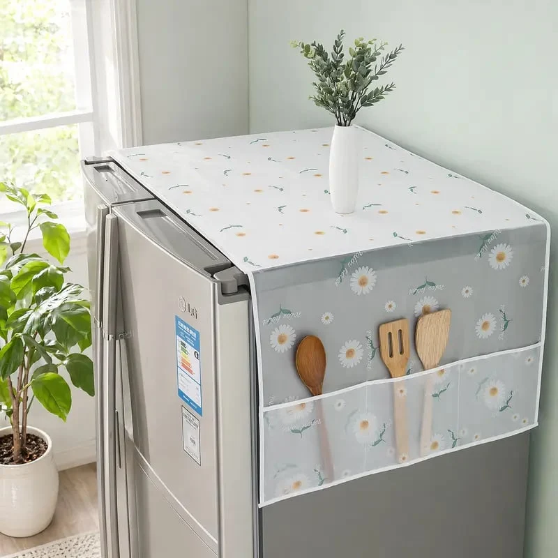 Daisy Print Refrigerator Dust Cover With StoragePockets