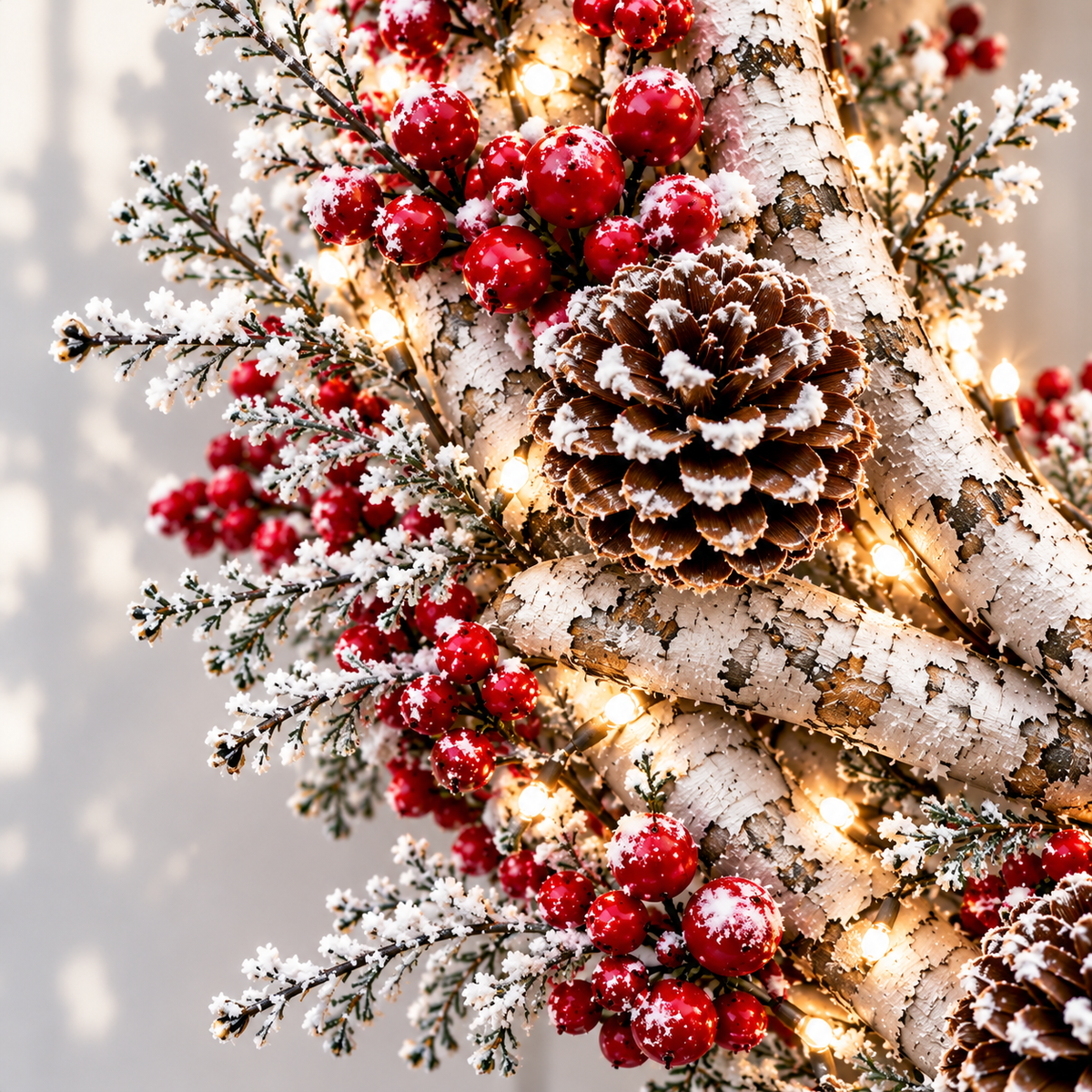 🔥 LAST DAY 50% OFF 🔥❤️🐦 Official Cardinals Together™ – Premium Lighted Snowy Birch Christmas Wreath with Male & Female Cardinals, Berries & Pinecones 🎄✨