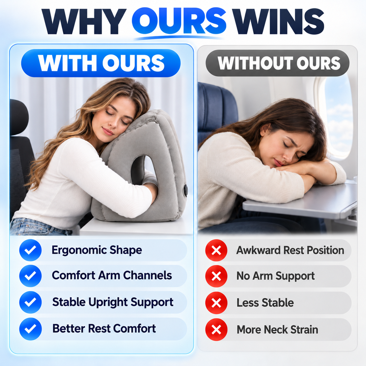 💤 Multi-Angle Inflatable Sleep Pillow for Airplanes, Trains & Office Desks