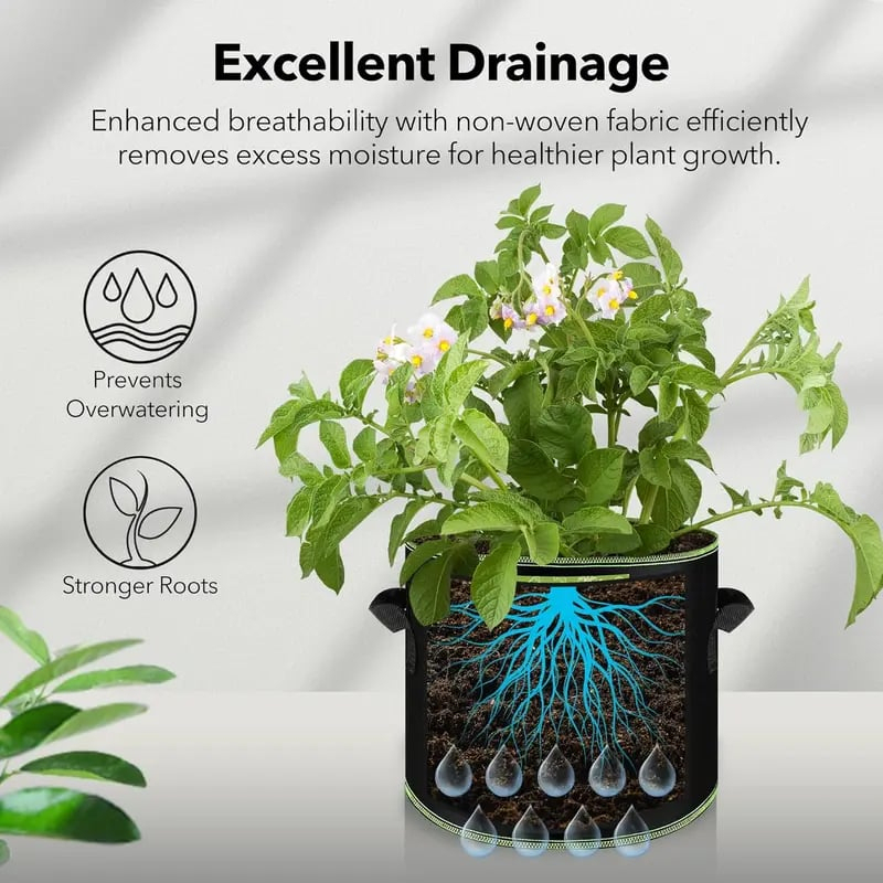 5-Pack 5 Gallon Grow Bags – Heavy Duty Aeration Fabric Pots With Handles