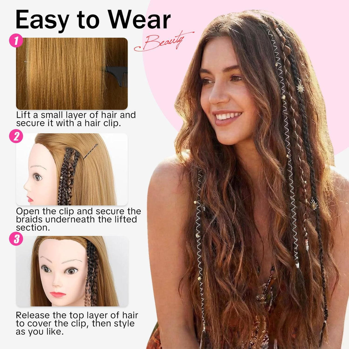 ✨ Boho Beaded Clip-In Braids – Effortless Festival & Everyday Hair Transformation