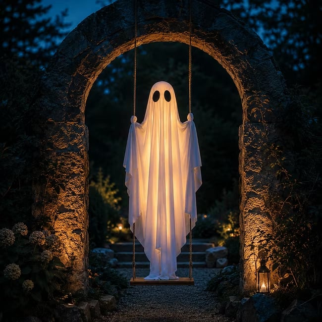 👻 Halloween Light-Up Hanging Swing Ghost – Spooky Porch & Yard Decoration 🎃