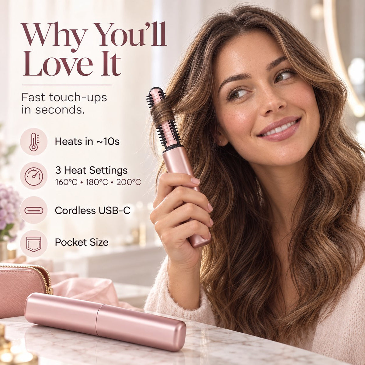 🔥50% OFF🔥Cordless Ceramic Hair Curler – Fits in Any Bag
