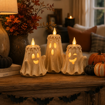 🔥Halloween Early Bird Sale🎃3-Piece Halloween Ghost Flameless Candle Set withRemote Timer