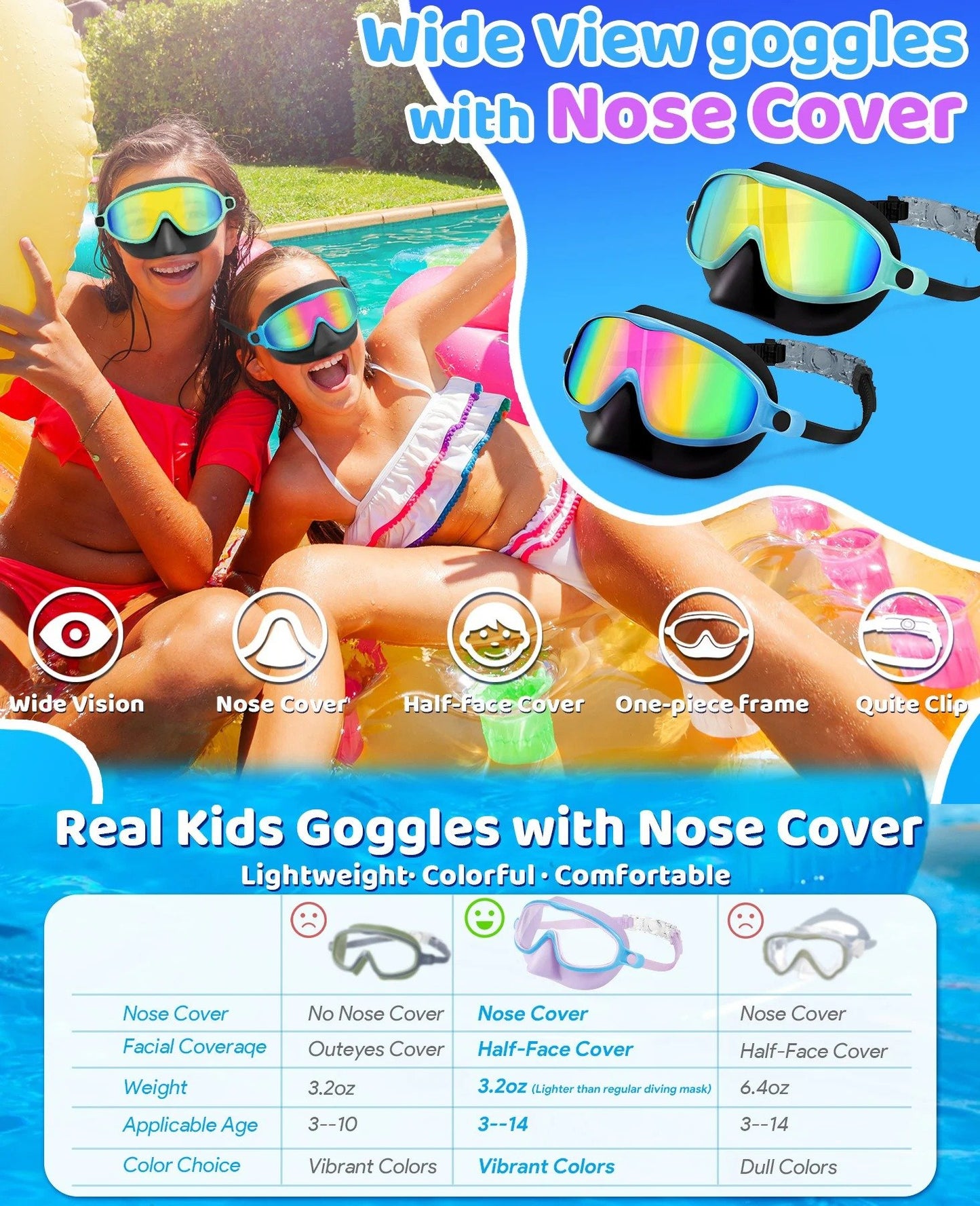 🏊‍♀️-HD children's large frame waterproof and anti-fog swimming goggles