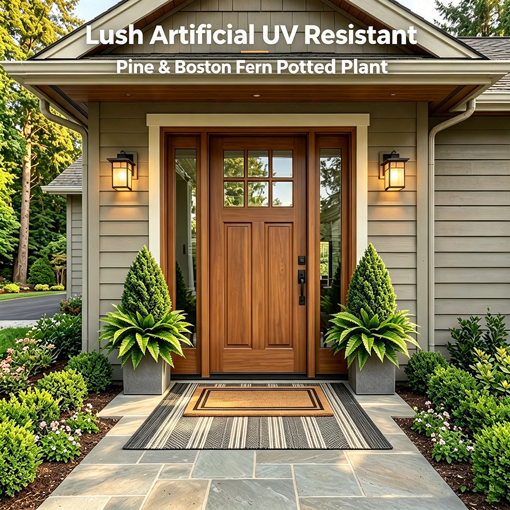 💥Last Day 70% OFF🌱 Lush Artificial UV Resistant Pine & Boston Fern Potted Plant