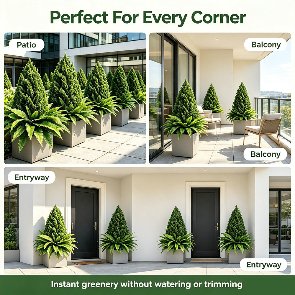 💥Last Day 70% OFF🌱 Lush Artificial UV Resistant Pine & Boston Fern Potted Plant