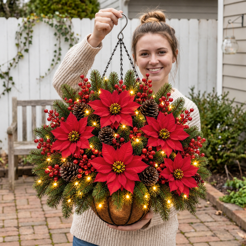 🏆2026 Christmas Sale 50% OFF🎄Pre-Lit Artificial Christmas Poinsettia Basket