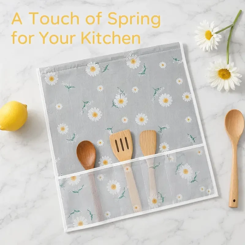 Daisy Print Refrigerator Dust Cover With StoragePockets