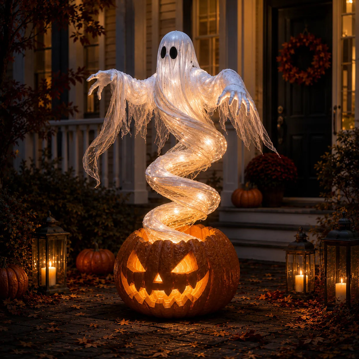 👻 Halloween Swirling Ghost Pumpkin Yard Lamp 🎃