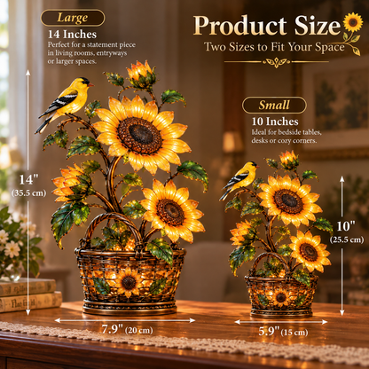 ⏰Limited Stock 50% OFF - 🌻 Golden Sunflower & Goldfinch Basket Lamp | Lighted Floral Table Decor ✨