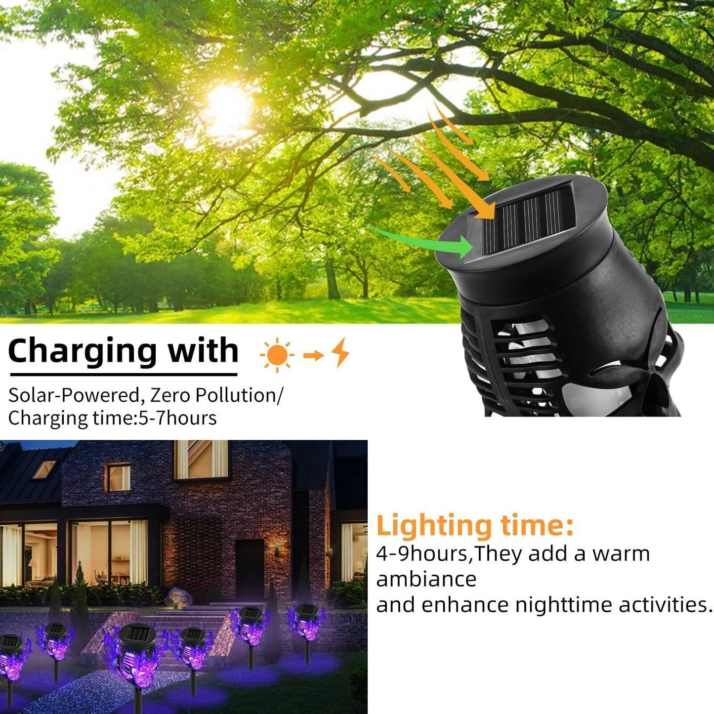 💀🔥Halloween Early Bird Special Sale 49% OFF-Halloween Skulls Solar Pathway Lights Purple Torch Flame Lights for Garden