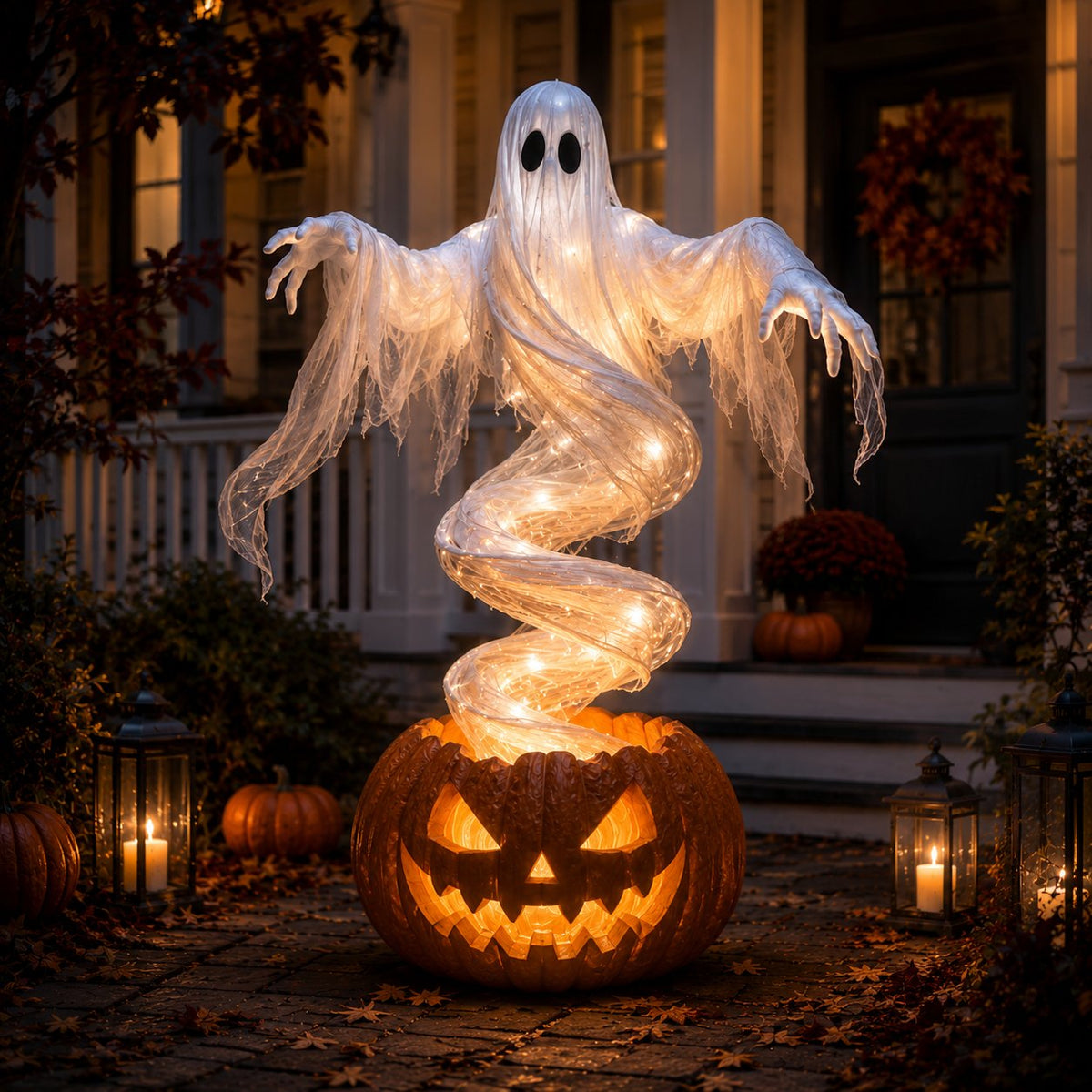 👻 Halloween Swirling Ghost Pumpkin Yard Lamp 🎃