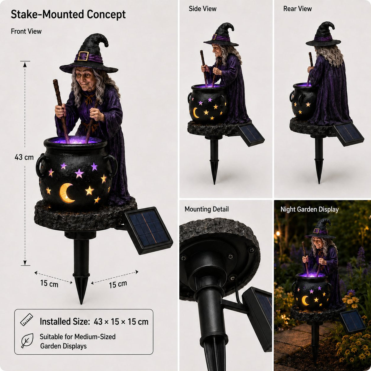 ☀️🔮Solar Witch Cauldron Garden Light – Glowing Halloween Yard Decor