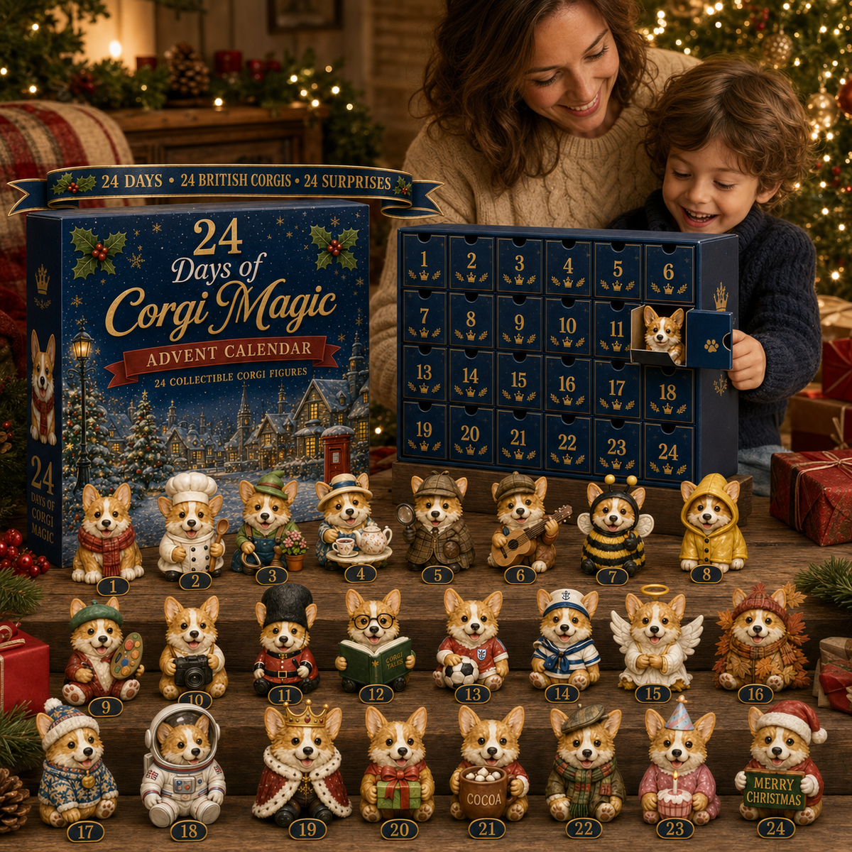 CHRISTMAS KICKOFF 49% OFF - 2026 British Corgis Blind Box - 24‑Day Festive Countdown, Corgi Figurines Blind Box