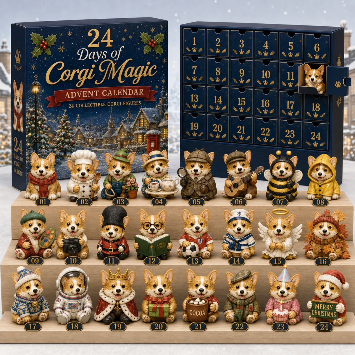 CHRISTMAS KICKOFF 49% OFF - 2026 British Corgis Blind Box - 24‑Day Festive Countdown, Corgi Figurines Blind Box