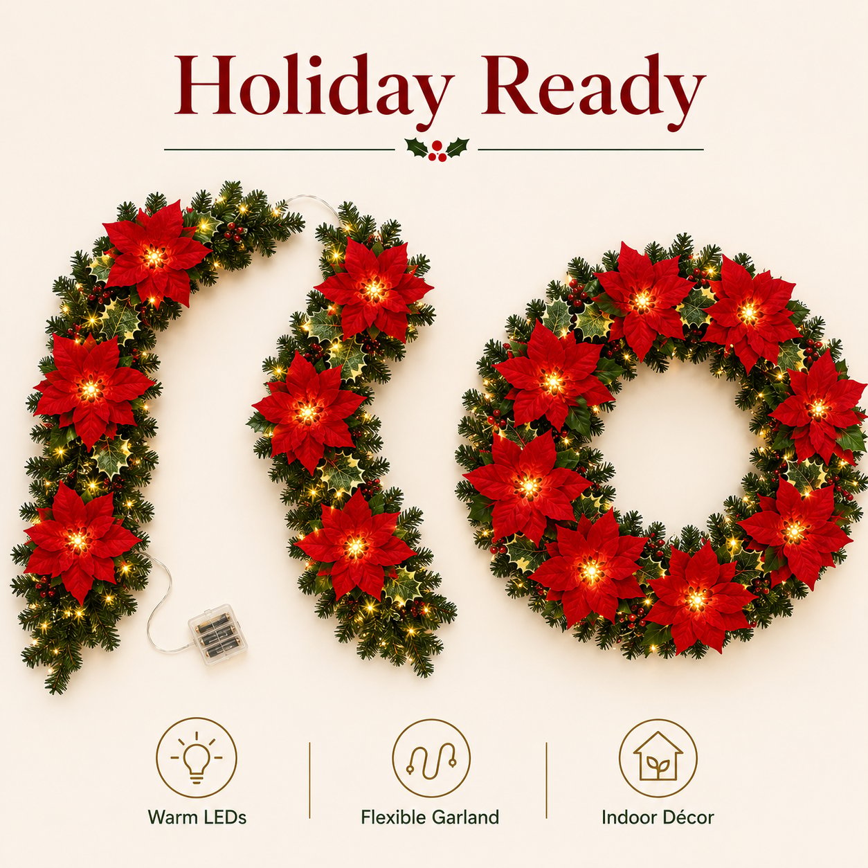 🎄5K+ people purchased it in the past week.✨ Christmas Poinsettia LED Garland String Lights